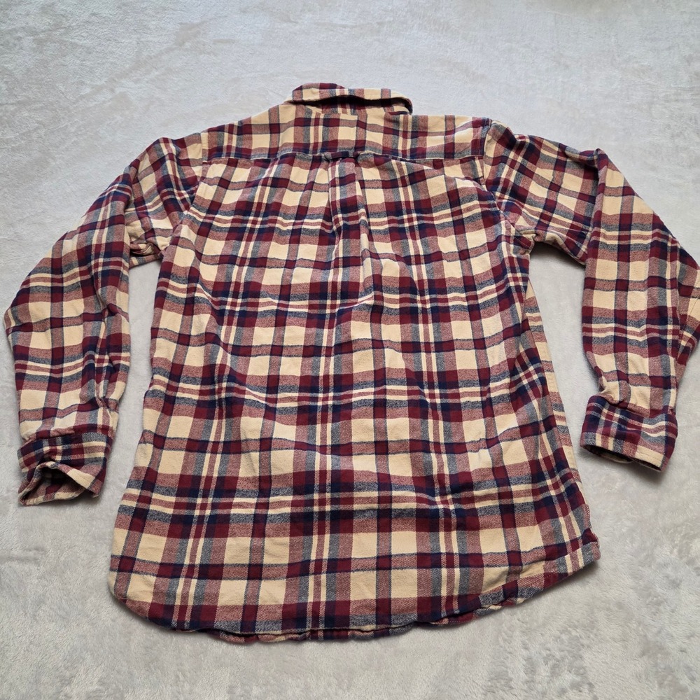 Lands End Mens Small Traditional Fit Plaid Flannel Shirt Burgundy Navy - Picture 3 of 8